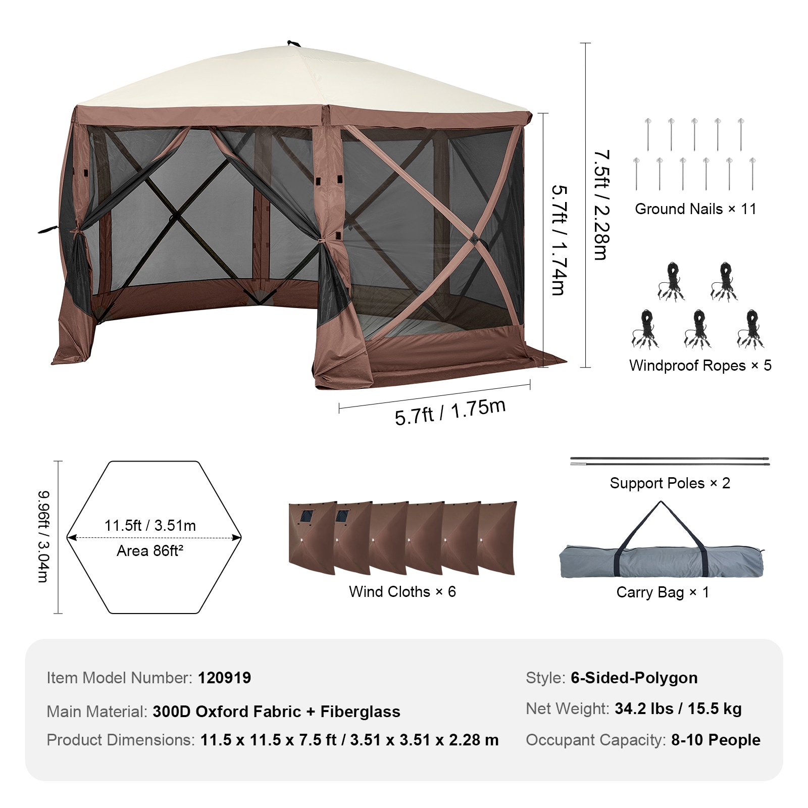 Pop Up Gazebo Canopy Tent With Mesh Walls And Privacy Cloths Brown_voghion.com